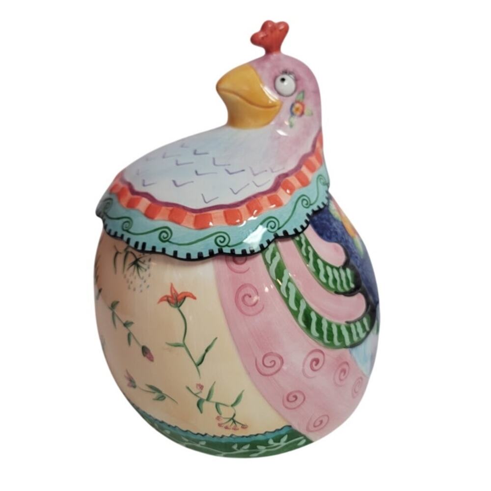 Fitz and Floyd Gypsy Chicks quirky Kitschy Goofy Eyed Hen Cookie Jar Multicolor